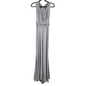 Alberto Makali Silver V-Neck Open Back Floor Length Sleeveless Dress Size 6